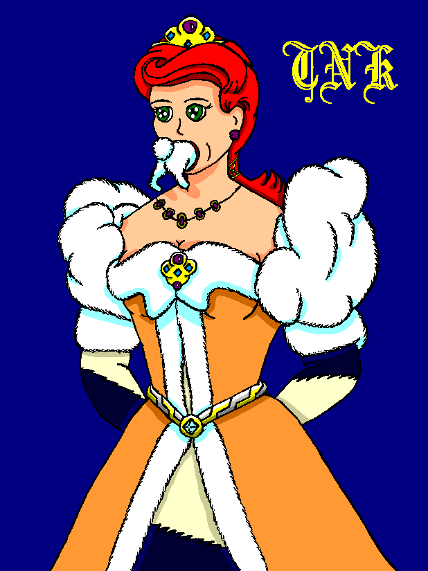 Princess in an ermine lined gown.