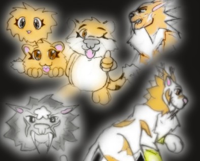 Clockwise: Fluffmon, Furballmon, Tigermon, Sabermon, MagnaSabermon, SliverSabermon