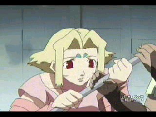 Fiona helping with Blade Liger's Shield Upgrades