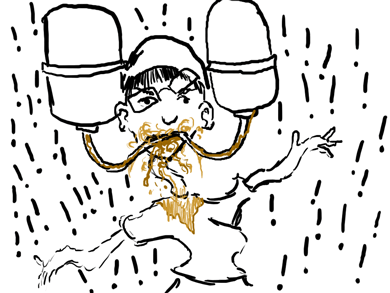 at his house briton breaks out a cap with two small kegs attached to it. within minutes briton feels tipsy. for some reason he sees exclamation points all around him and he thinks they are his friends..... little did he know, they were'nt