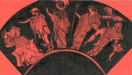 Hermes escorts the contestants for the Golden Apple