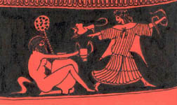 Dionysos as a lion, with Maenad