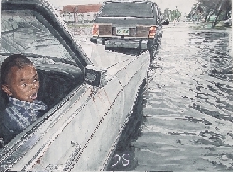 See the wonder in this boy's eyes, not concerned about the damage and cost, just fascinated with the flood. CLick to see a larger more detailed version.  