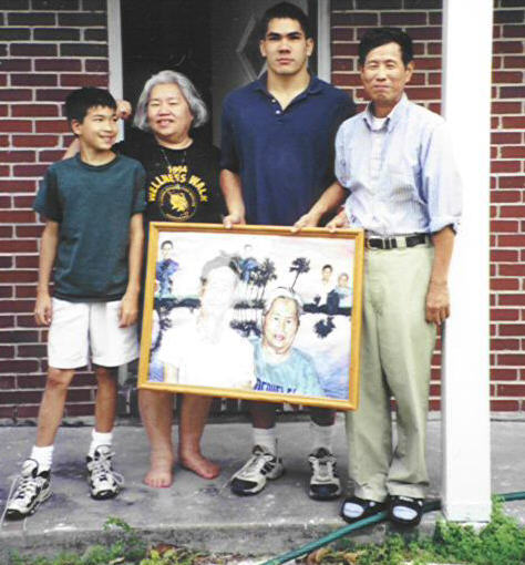 click to see the painting I did for in honor of them.  They have 2 brilliant sons, and are in their 80's, healthy asians, with a painting in their house that I featured in my painting as a surreal reoccurring theme, look close. 