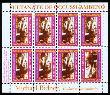 2000, sheetlet honouring pioneer mailartist Michael Bidner.