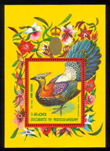 1977, Birds and Orchids feature on this $2 minisheet.
