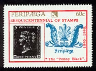 This stamp notes the 150th anniversary
of the invention of the first postage stamp, the Penny Black.
Click the stamp to see a First Day Cover.