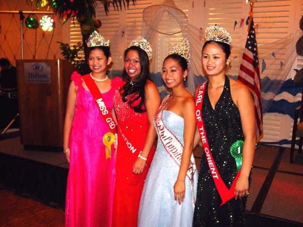 Left to Right. Miss Tiffany C. House Miss Georgia Tourism, Toni M. Nardiello Miss Federation of Ga. 2003,Christina Baccay Miss Philippines America, Joanne C. Lopez Miss Pearl of the Orient.  