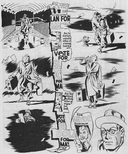 The impressive splash page to 'Ellen Dolan for Mayor' which Eisner praises below