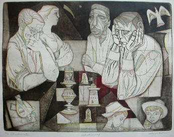 Click for more Irving Amen Etching with a Chess theme
