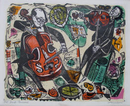 Duet Furioso a Woodcut by Irving Amen