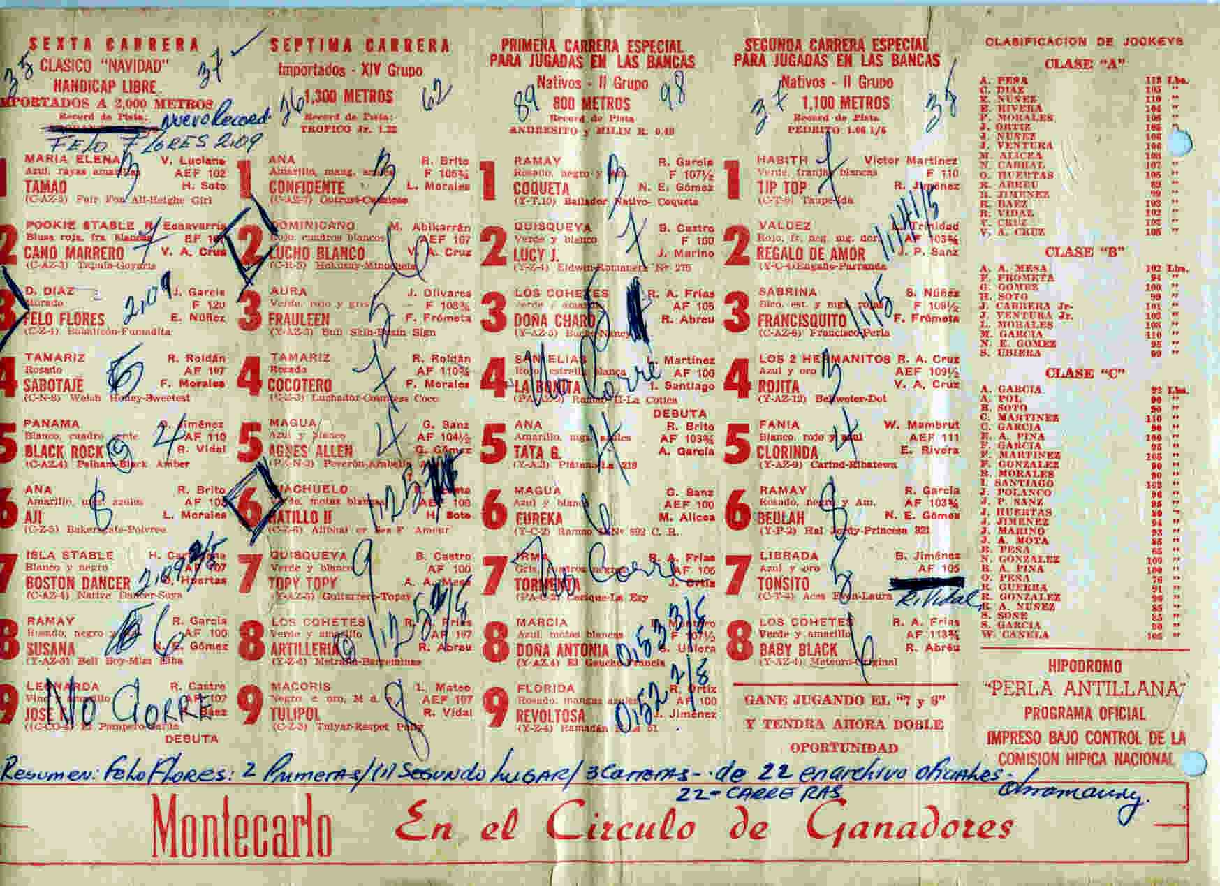 PROGRAMA DE CARRERAS DE CABALLOS DEL 23 DE DICIEMBRE DEL A&Ntilde;O 1967