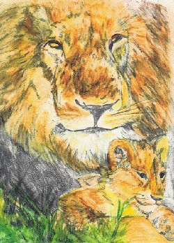 lion in watercolor