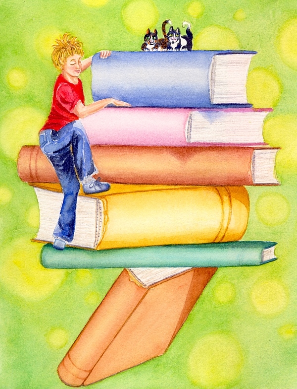 Rob climbing giant books