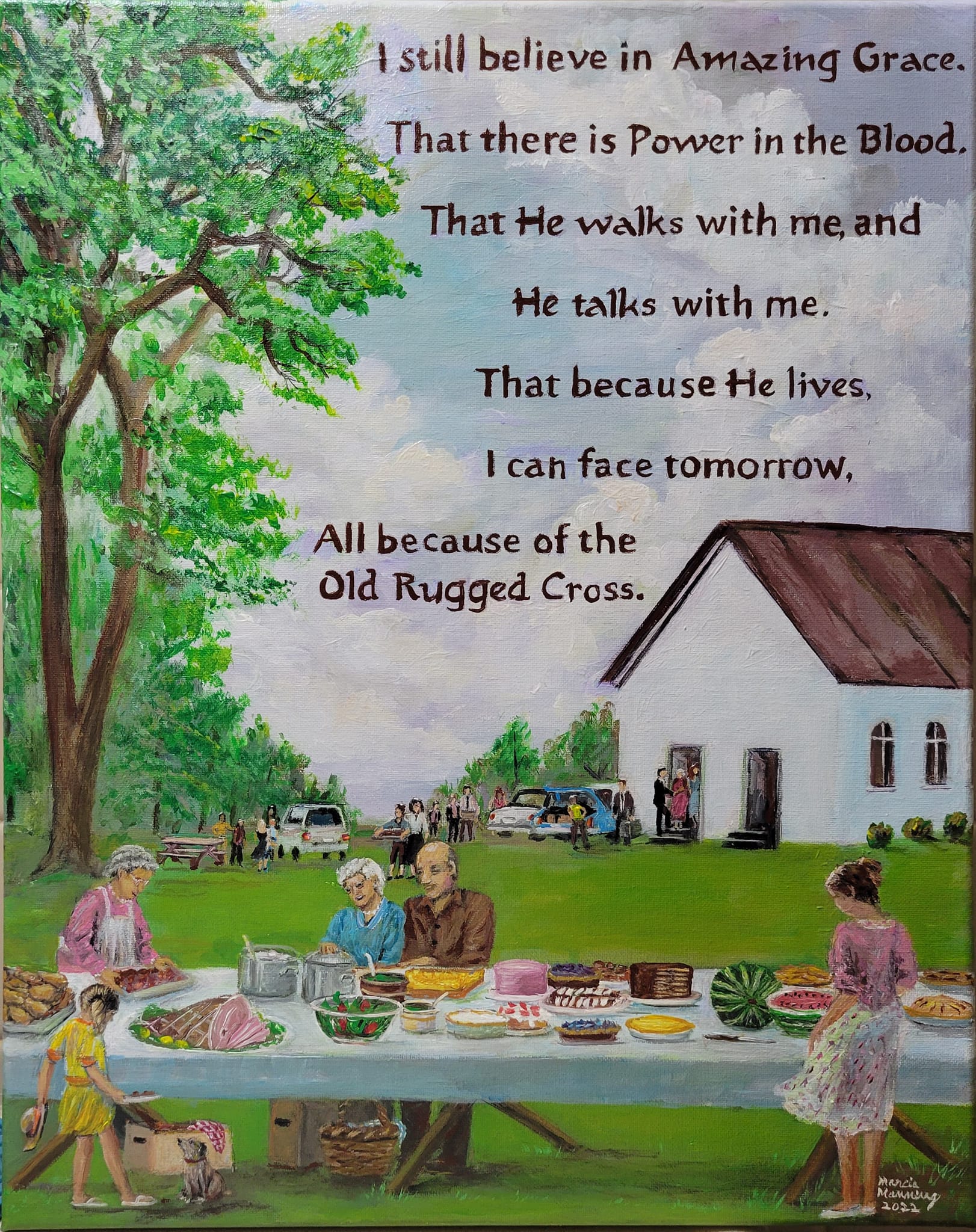 church, oldendays, dinneronground, churchpicnic, ruggedcross, istillbelieve, marcia manning