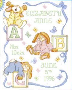 Sleepy Bunnies Birth Announcement-Personalized Completed Cross Stitch $69.99