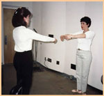 Gail Lohla (Alice) & Kerry LePage (Essie) rehearsing ballet movements for 'You Can't Take it With You' December 2000. Click to visit photo pages!