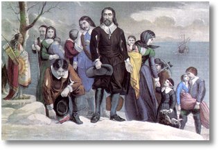 Pilgrims landing at Plymouth Rock, MA