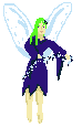 tiny green haired fairy
holding a flower garland