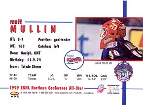 ECHL All Star Card, Back
