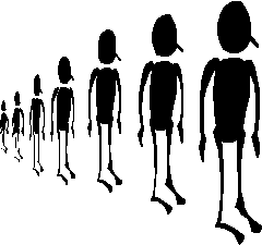 long line of cartoon men disappearing in the distance