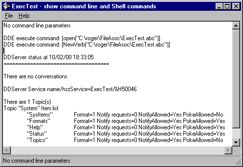 ExecTest Shell command tester screen shot