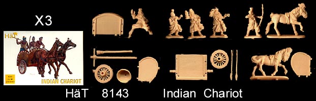 HAT8143 3 w/15 Figs & 6 Horses Hat industries 1/72 Indian Chariot & Warriors 