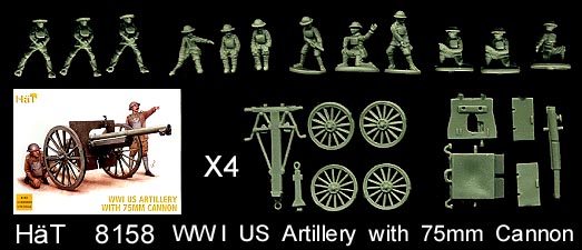Hat 1/72 WWI Us Artillerie With 75mm Cannon #8158 