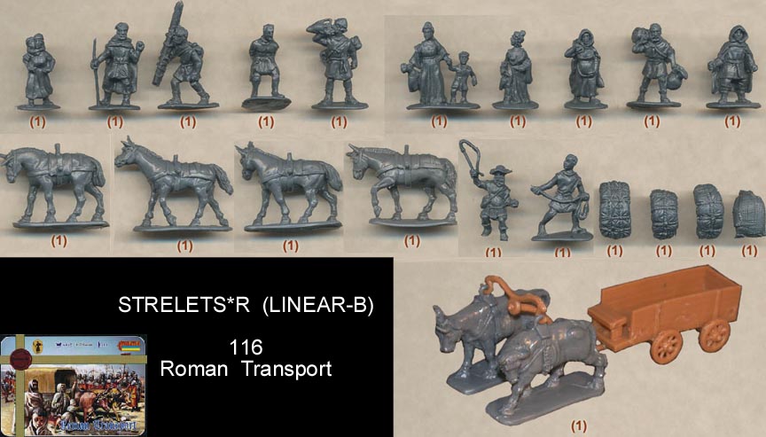 Strelets Models 1/72 ROMAN TRANSPORT with WAGON Set 3 Figure Set 
