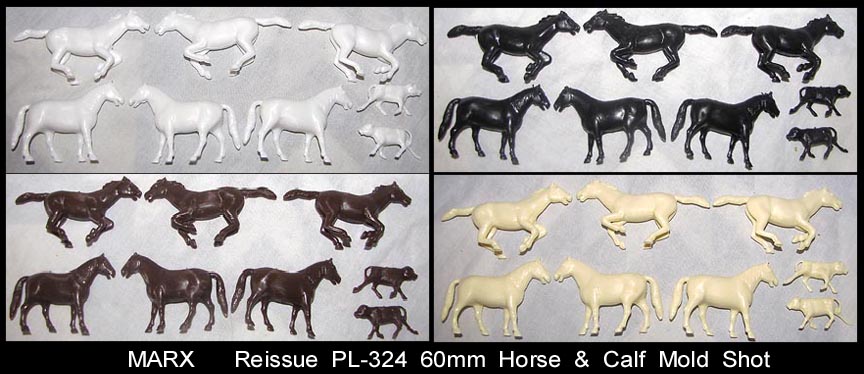 Recast Marx 60mm Horses Four Pieces Choice Of Colors Brown Cream black White 