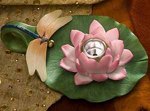 Dragaonfly and Water Lily Chamberstick Candle Holder