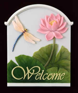 Dragonfly and Water Lily Welcome Plaque