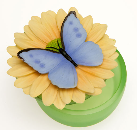 
Blue Butterfly on Gerber Daisy Keepsake Box