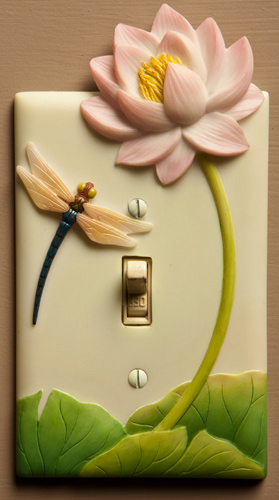 Dragonfly Water Lily Switch Plate-Single