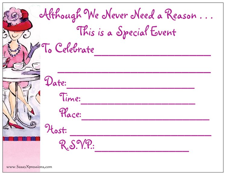 Red Hat Ladies Party Invitation Back