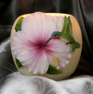 Hummingbird and Hibiscus Votive Candle Holder
