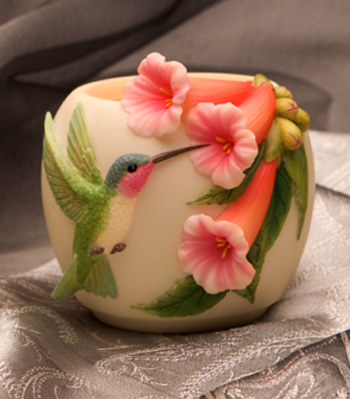Hummingbird and Trumpet Flowers Votive Candle Holder