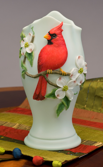 Cardinal with Dogwoods Table Vase