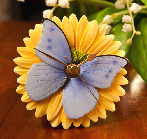 Blue Butterfly on Gerbera Daisy Clock