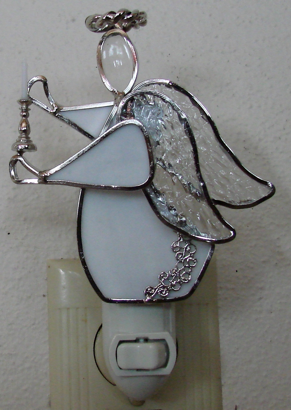 Angel with Candle Stained Glass Night Light