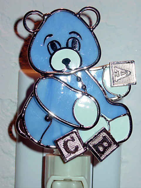 Blue Teddy Bear with Blocks Night Light