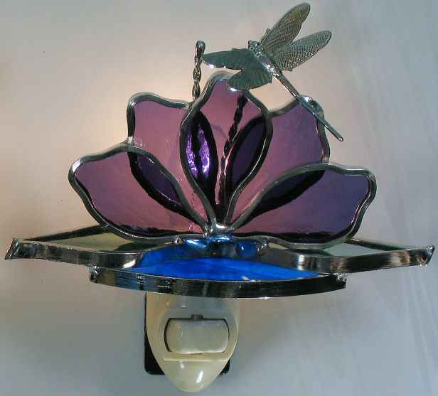 
Dragonfly and Purple Stained Glass Flower Night light