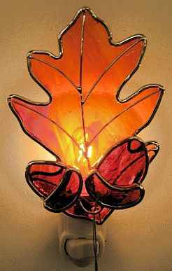 Stained Glass Oak Leaf with Acorn Night Light