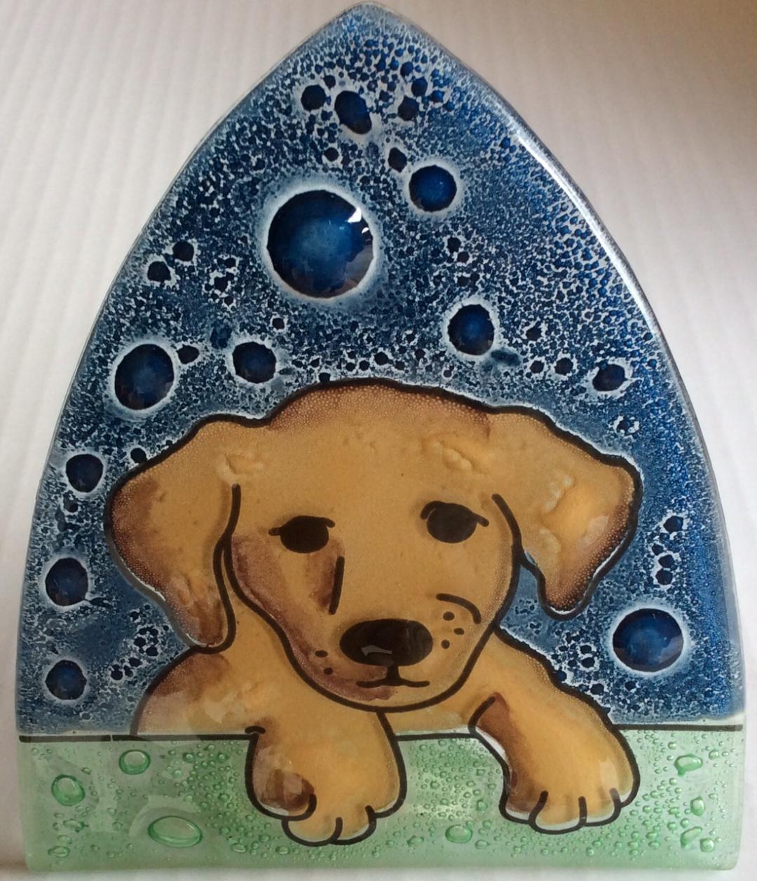 Golden Puppy Fused Glass Night Light