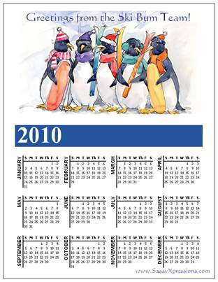 Ski Bums Calendar Magnet