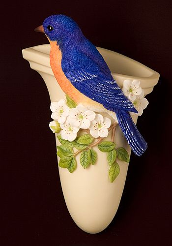 Bluebird with Cherry Blossoms Wall Decor/Wall Vase