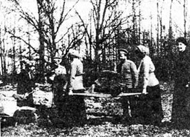 Tatiana and the others working on a garden