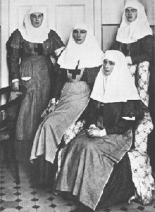 Olga, Tatiana, Alexandra and Anna serving as nurses
