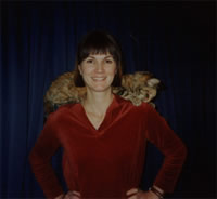 Gill aged 41 with Babbage the parrot cat