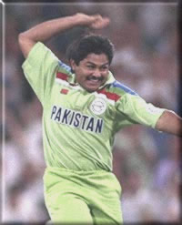 Mushtaq Ahmed jumps with immense happiness.